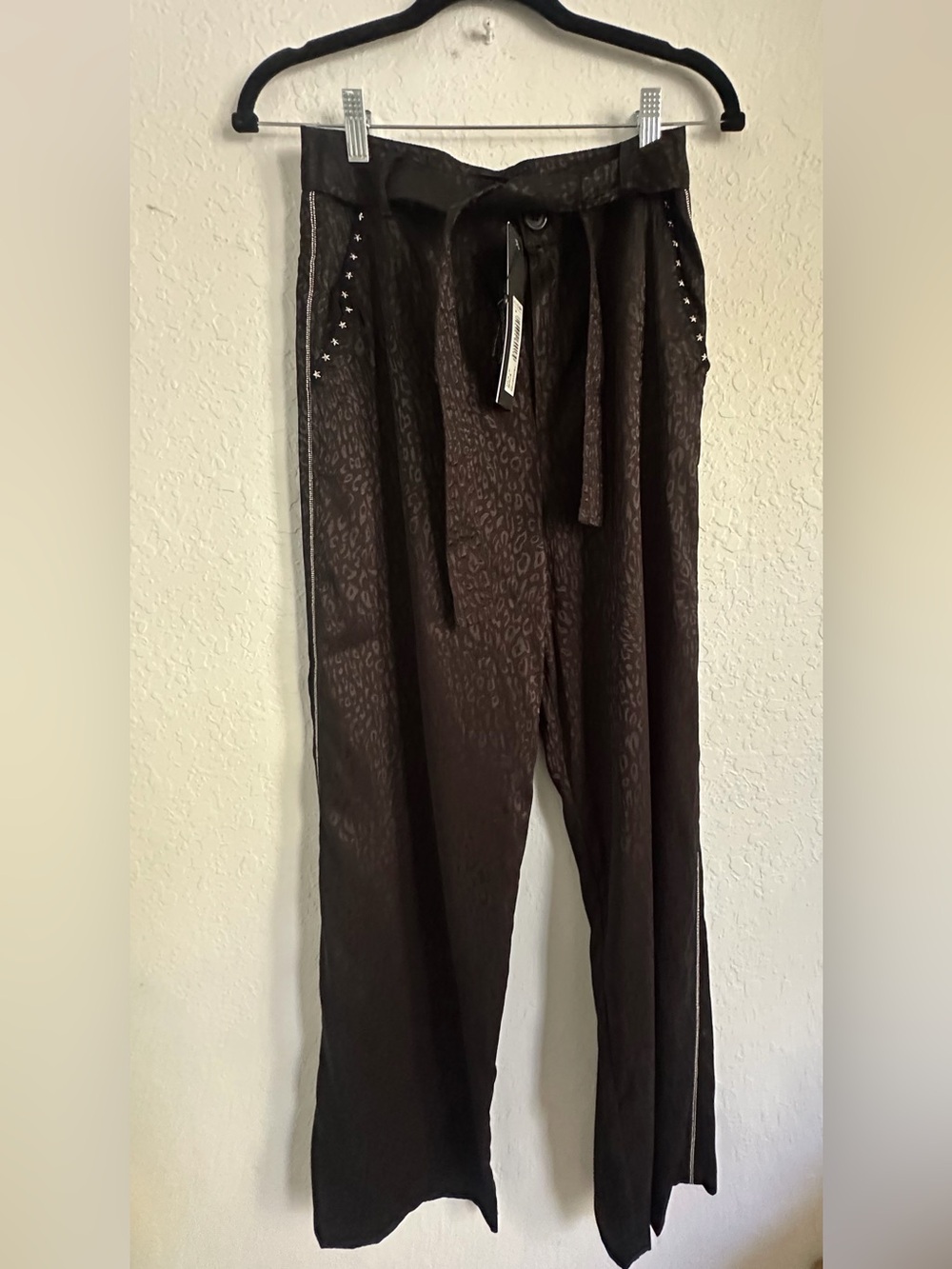 Religion Black Leopard Studded Pants Size Small